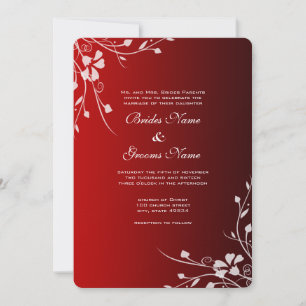 Invitation Carton de Mariage Tourbillons Blancs sur Fond Roug