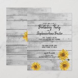 Invitation Carton de Naissance Fleurs de Tournesol en Bois Bl