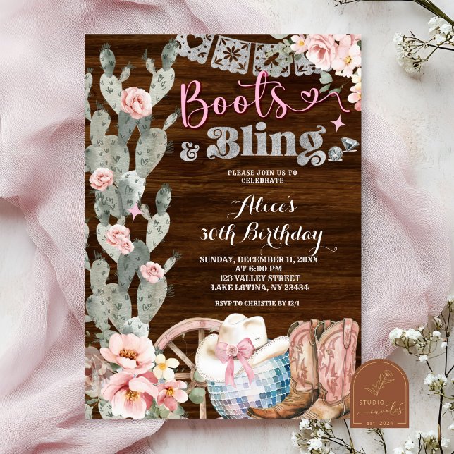 Invitation Carton de naissance Rustique Bois Bottes et Bling (Créateur téléchargé)