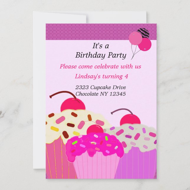 Invitation Carton de naissance Trio de Cupcakes (Devant)