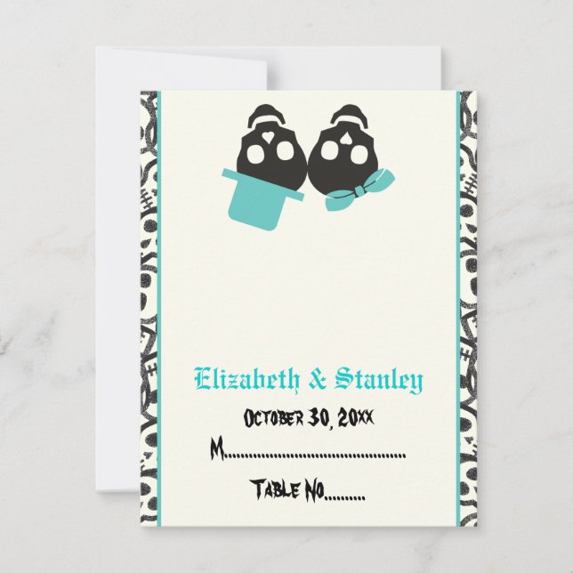 Invitation Carton de placement turquoise Halloween crânes élé (Devant)