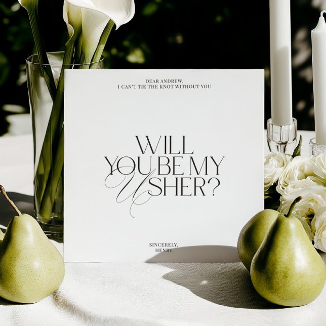 Invitation Carton de Proposition de Mariage Moderne Noir & Bl (Balck & White Modern Classic Usher Proposal Card)