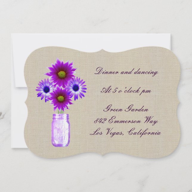 Invitation Carton de réception en bocaux Mason violet rustiqu (Devant)