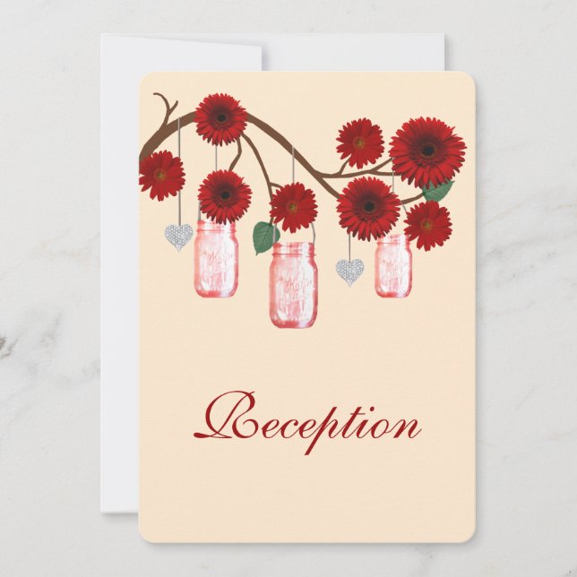 Invitation Carton de réception Mason Jars Fleurs Rouges (Devant)
