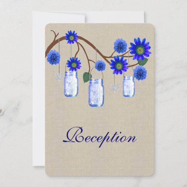 Invitation Carton de réception Rustique Burlap Bleu (Devant)