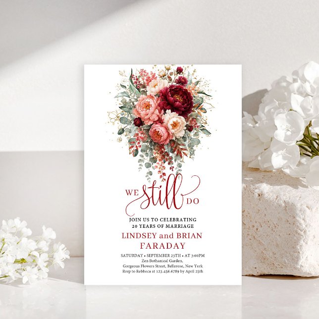 Invitation Carton de renouvellement de vœux boho rouge profon (Opulent Deep Red Boho Vow Renewal Invitation

)