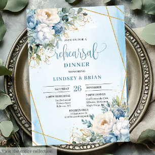 Invitation Carton de répétition floral bleu poussiéreux de lu