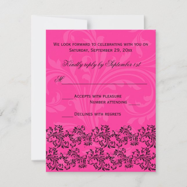 Invitation Carton de réponse à rouleaux roses et noirs (Devant)
