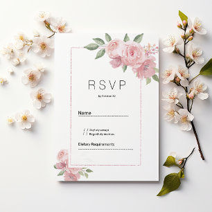 Invitation Carton de réponse aquarelle botanique rose pastel 