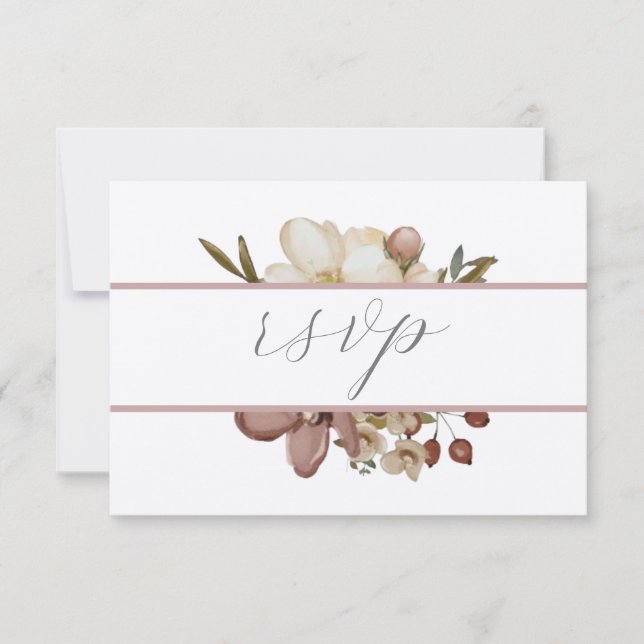 Invitation Carton de réponse de mariage à l'aquarelle Boho Ro (Devant)