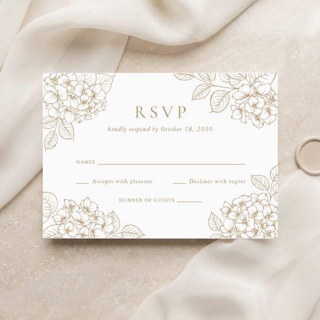 Invitation Carton de réponse de mariage aux hortensias dorés  (Créateur téléchargé)