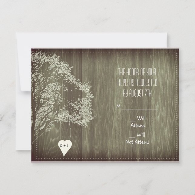 Invitation Carton de réponse de mariage avec un arbre rustiqu (Devant)