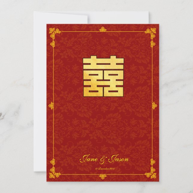 Invitation Carton de réponse de mariage classique or rouge do (Devant)