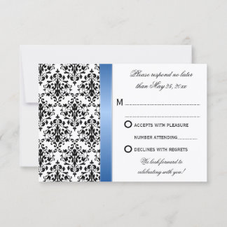 Invitation Carton de réponse de mariage en damas avec ruban b