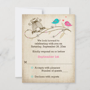 Invitation Carton de réponse de mariage Oiseaux fantaisistes