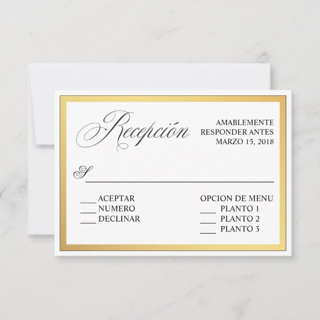 Invitation Carton de réponse élégant pour mariage espagnol RS (Devant)
