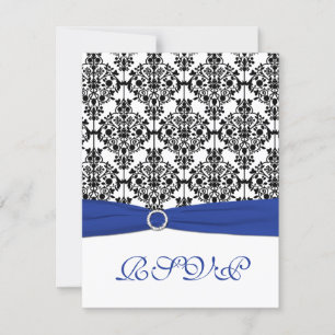 Invitation Carton de réponse en damas royal bleu, blanc et no
