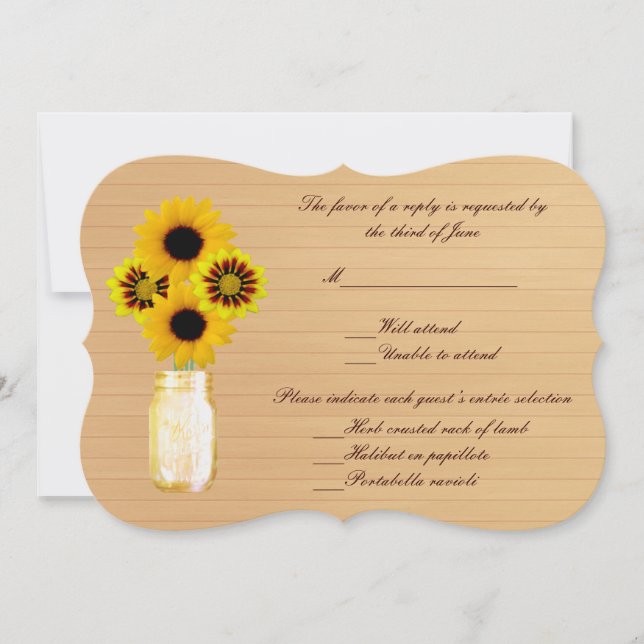 Invitation Carton de réponse en pots Mason jaune rustique de  (Devant)