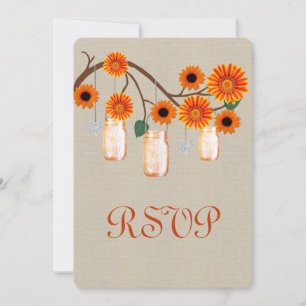 Invitation Carton de réponse en pots Mason orange rustique en