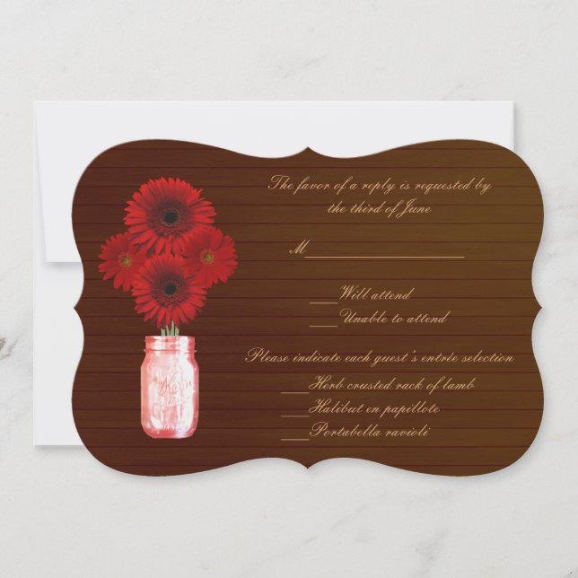 Invitation Carton de réponse en pots Mason Rouge Rustique de  (Devant)