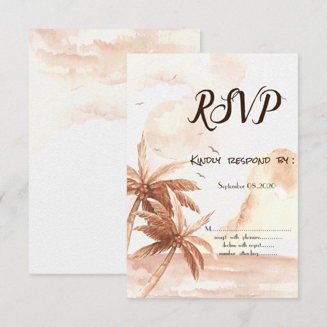 Invitation Carton de réponse pour les Palmiers Tropicaux Rust (Devant / Derrière)