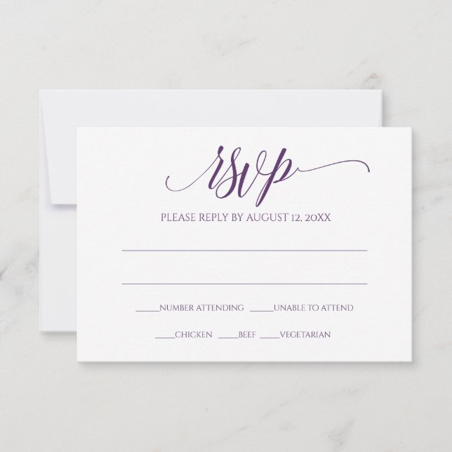Invitation Carton de réponse RSVP | Calligraphie Luxe (Prune) (Devant)