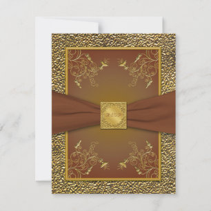 Invitation Carton de réponse RSVP marron et or orné