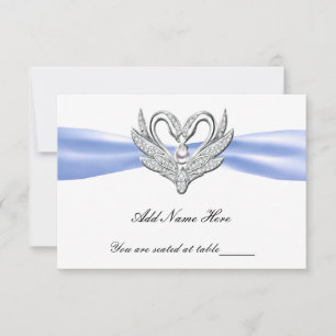 Invitation Carton de table Cygnes argentés Ruban bleu