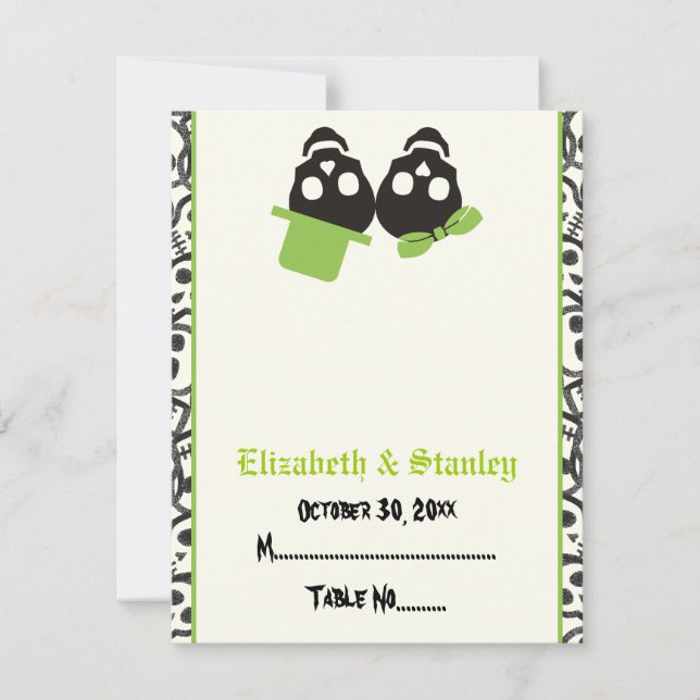 Invitation Carton de table de mariage vert Halloween crânes é (Devant)