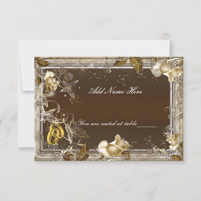 Invitation Carton de table Rose Blanche Élégance Rustique (Devant)