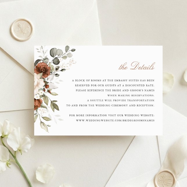 Invitation Carton d'insertion Floral Rust Cream Greenery Déta (Créateur téléchargé)