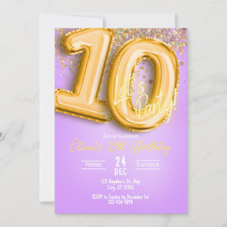 Invitation Carton d'invitation 10 ans avec paillettes violett