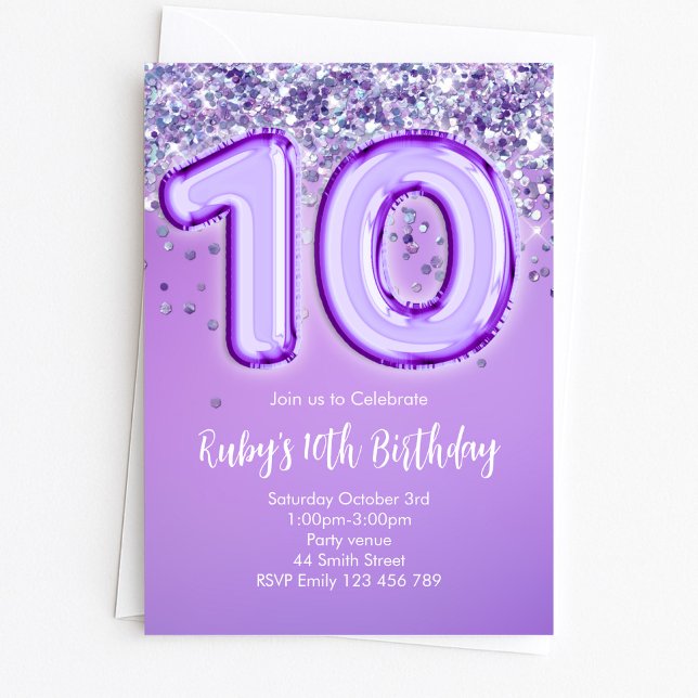 Invitation Carton d'invitation 10 ans avec paillettes violett (Créateur téléchargé)