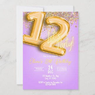 Invitation Carton d'invitation 12 ans à paillettes violettes