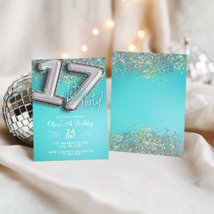Invitation Carton d'invitation 17ème pailleté bleu sarcelle