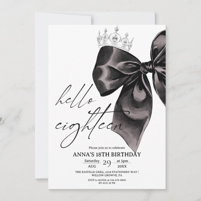 Invitation Carton d'invitation 18ème anniversaire Black Bow D (Devant)
