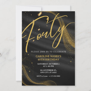 Invitation Carton d'invitation 40 ans pailleté Noir & Or