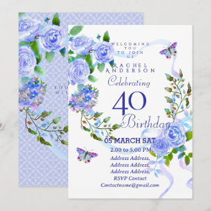 Invitation Carton d'invitation 40 ans Ruban Rose Bleue