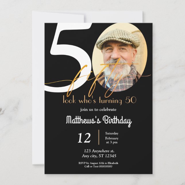 Invitation Carton d'invitation 50 ans avec photo (Devant)