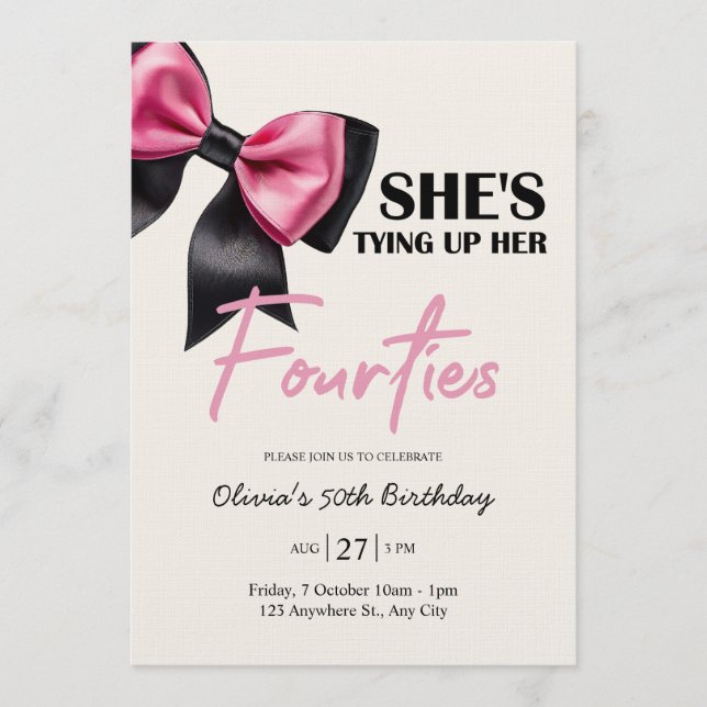 Invitation Carton d'invitation 50 ans chic noir et rose (Devant)