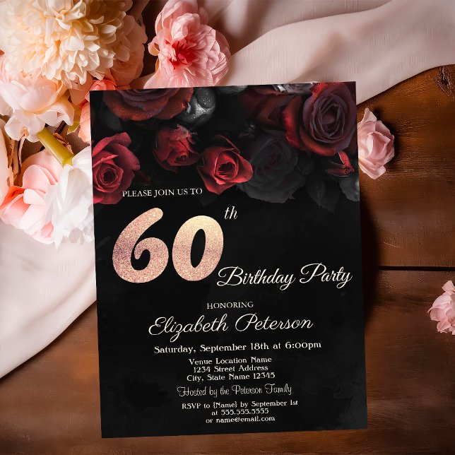Invitation Carton d'invitation 60 ans Anniversaire Roses Roug (Créateur téléchargé)