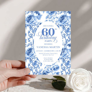 Invitation Carton d'invitation 60 ans Chic Fleurs de Toile Bl