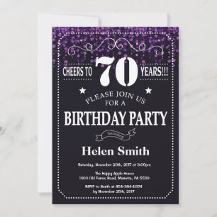 Invitation Carton d'invitation 70 ans avec paillettes violett