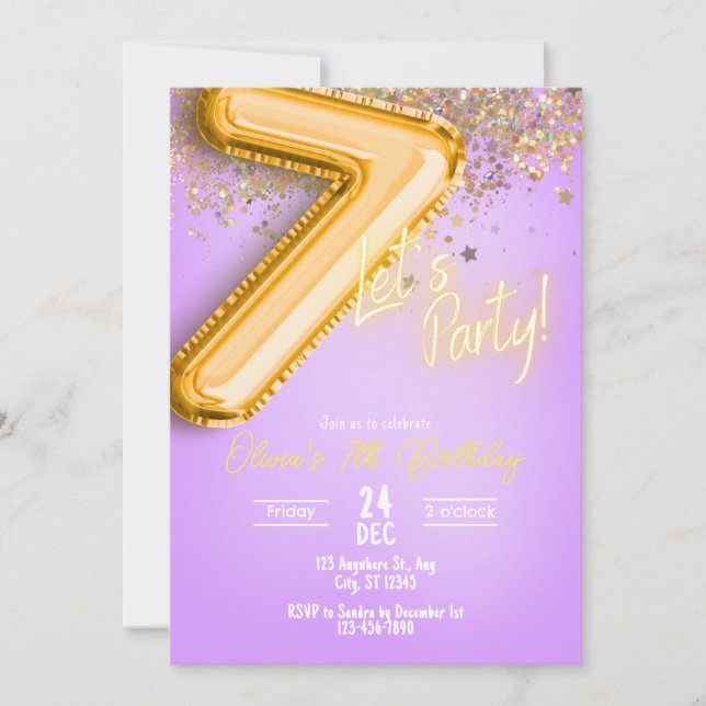 Invitation Carton d'invitation 7ème anniversaire Paillettes V (Devant)