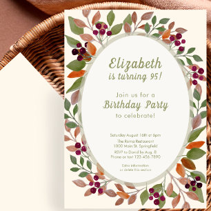Invitation Carton d'invitation 95 ans Feuilles d'Automne Vert