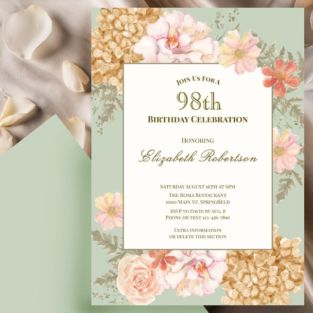 Invitation Carton d'invitation 98e anniversaire Couleurs d'au (Créateur téléchargé)