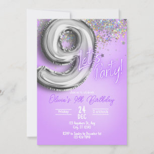 Invitation Carton d'invitation 9ème anniversaire Paillettes V