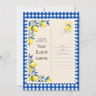 Invitation Carton d'invitation à carreaux bleus et citrons ja