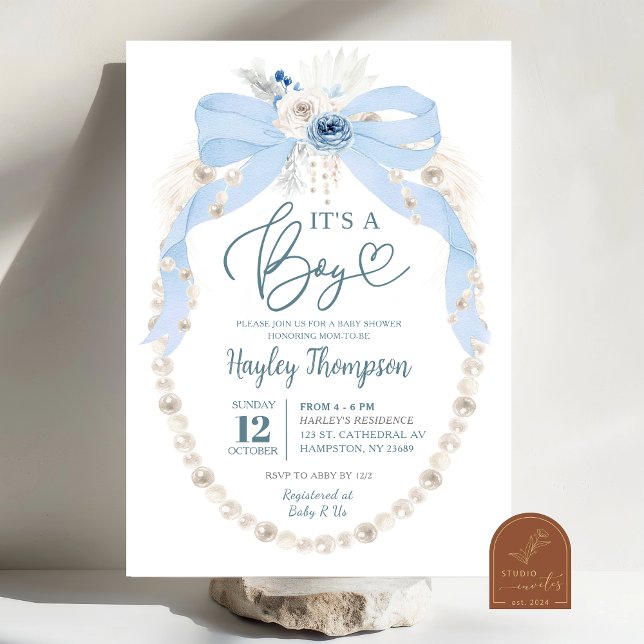 Invitation Carton d'invitation à la baby shower avec un nœud  (Créateur téléchargé)