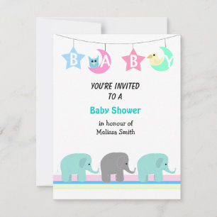 Invitation Carton d'invitation à la baby shower Éléphants Lun